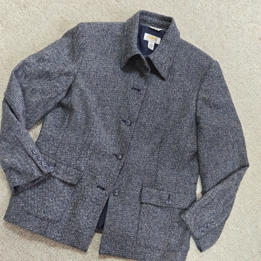 Talbots Blue Herringbone Blazer. EUC!